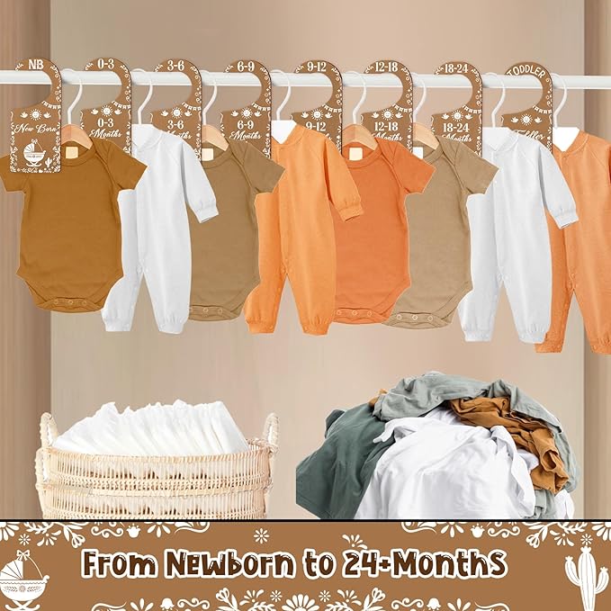 Baby Closet Dividers 8PCS, Mexican Talavera Wooden Double-Sided Clothes Size Hanger/Organizer from Newborn to Toddler for Nursery Decor Baby Shower Birthday Gender Reveal Party Gift