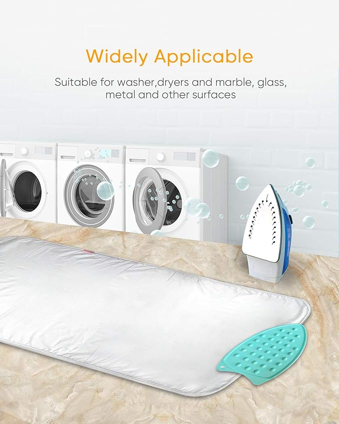 Upgraded Thick Ironing Mat,Travel Ironing Blanket Ironing Pad,Portable Double-Side Using,Heat Resistant Pad Cover for Washer,Dryer,Table Top,Countertop,Ironing Board for Small Space (22 x 47 inch)