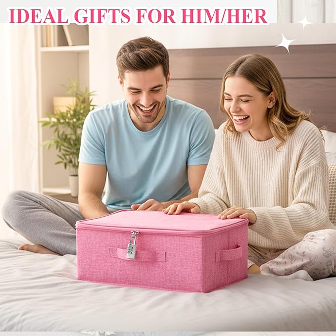 Discreet Lockable Toy Bag Storage Organizer Toy Bag Storage Bins Case with Zipper Lid for Women and Men Clothes Container(Pink,15 x 10 x 6.3 Inch)