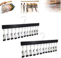 Closet Organizer with 10 Clips, Space Saving Hanging Closet Organizer, Space-Saving Hat Scarf Clothespins for Jeans Skirts Socks Pant Hangers with Clips (Black-10 Clips, 2PCS)