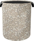 Beige Leaves Modern Laundry Basket - Heavy Duty 60L Dirty Clothes Organizer, Water Resistant Foldable Hamper for Men Women