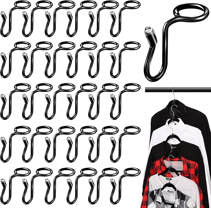 Sratte 50 Pieces Clothes Hanger Connector Hooks, Metal Clips Extender Hooks for Velvet Hangers Closet Space Saving(Black,50 Pieces)