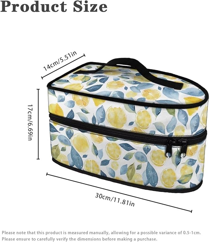 Lemon Watercolor Paint Iron Tote Case for Travel Mini Steam Iron Dustproof Protective Flower Printed Carrying Bag Universal for Most Iron with Handle