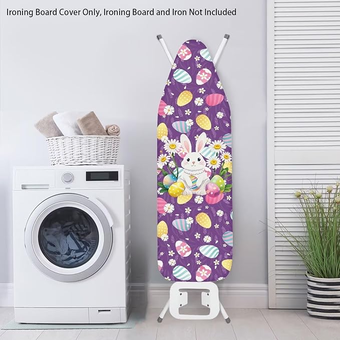 Easter Eggs Rabbit Ironing Board Cover Scorch Resistant Daisy Iron Board Cover and Pad Durable Ironing Accessories with Hook and Loop