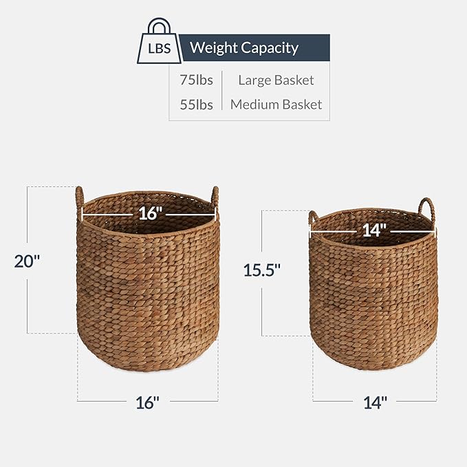 Best Choice Products 2-Piece Round Nesting Baskets W/Handles, Handwoven Water Hyacinth, Plant Holder, Laundry Basket, Storage Organizer, Tote Bins for Bedroom, Living Room, & Laundry Room - Chestnut