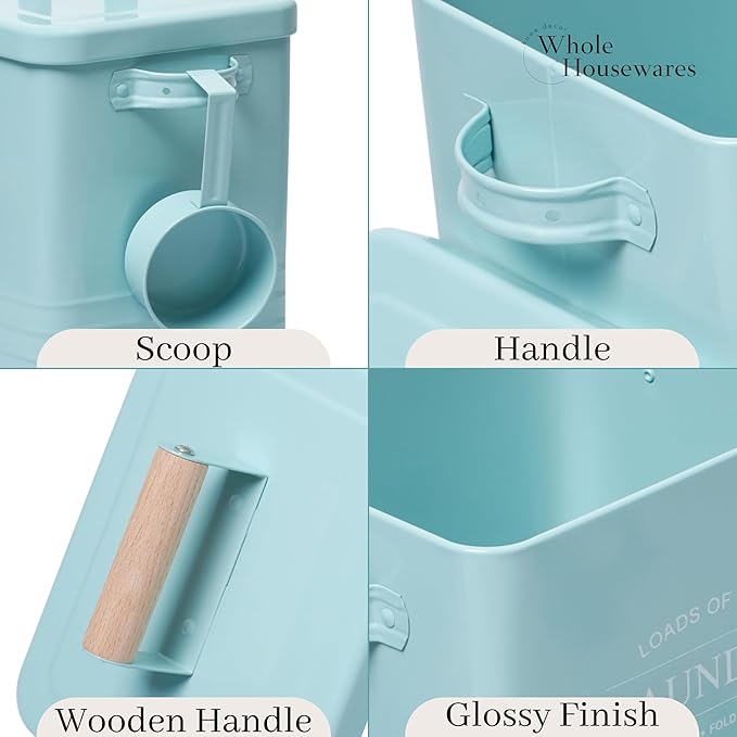WHOLE HOUSEWARES Laundry Powder Container with Scoop for Detergent Powder - Laundry Detergent Container - Easy-to-Use Dispenser, Ideal for Laundry Room Storage - 9in x 7in x 6in - Mint