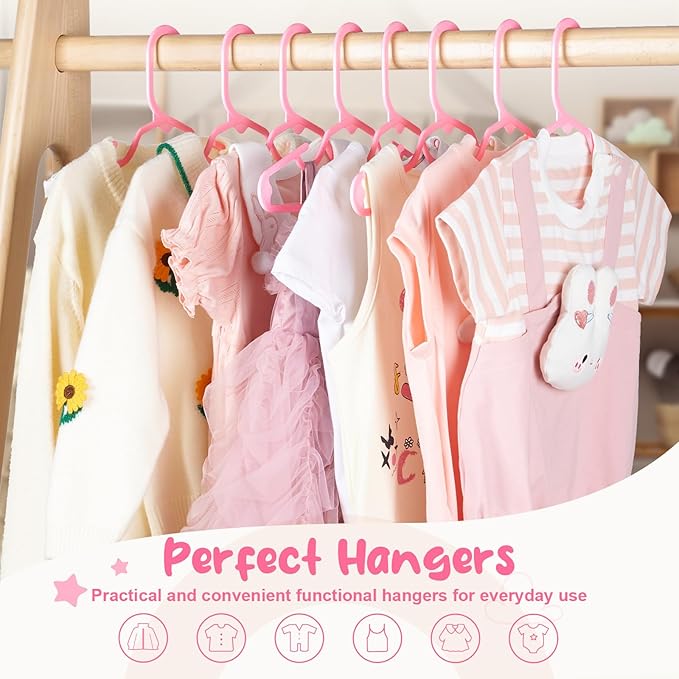 HOUSE DAY Premium Baby Hangers 20 Pack, 11 Inch Kids Plastic Hanger Pink, Slim Childrens Hangers for Infant, Toddler, and Child Clothes, Durable Baby Clothes Hanger for Closet