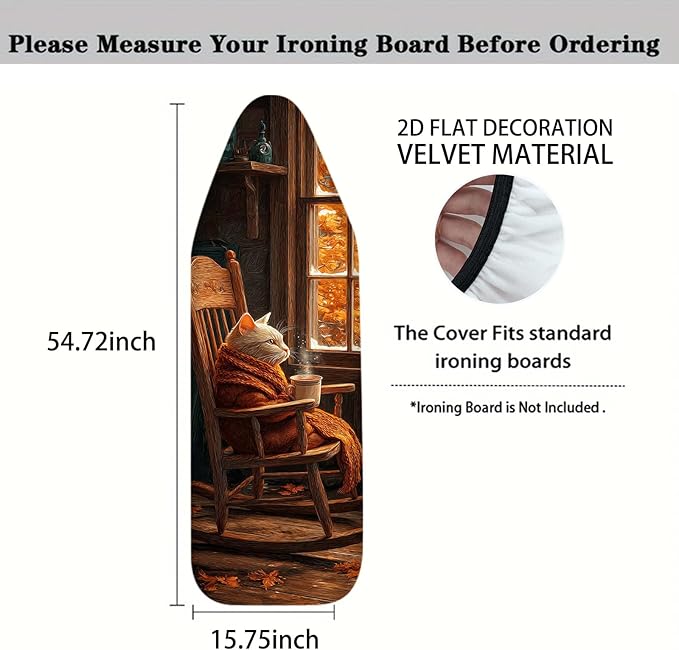 Nuxovilar Cat in Rocking Chair Pattern Ironing Board Cover, 15 * 54inch, Fits Most Standard Boards, Ironing Accessory, Home Decor