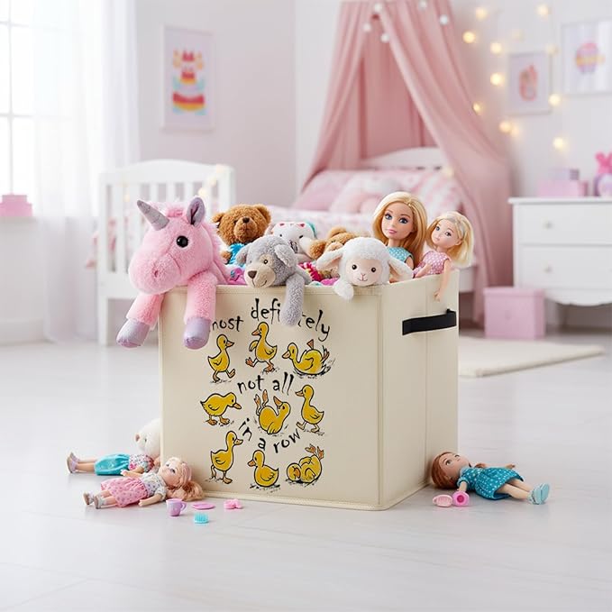 Funny Yellow Duck Storage Bin Box with Handles, Most Definitely Not All in a Row Foldable Baskets Organizer for Bedroom Bathroom Kids Room Clothes Toys Books, Toybox for Boys Girls