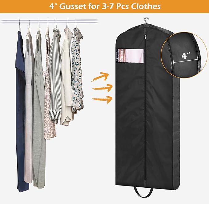 MISSLO 54" Garment Bags for Travel for Women Waterproof Dress Bags for Gowns Long Dress Cover for Gowns, Black, 1 Pack