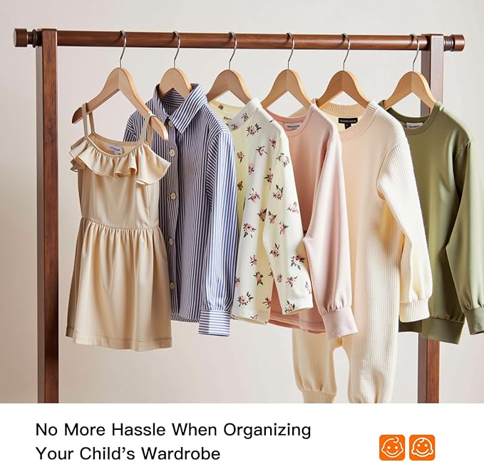 Kid Hangers 30 Pack Soild Wooden Hanger,Natural Smooth Finish Wooden Baby Hangers with Non Slip Notches & Anti-Rust 360 Swivel Hook,Durable Toddler Hanger for Coat,Shirt,Dress