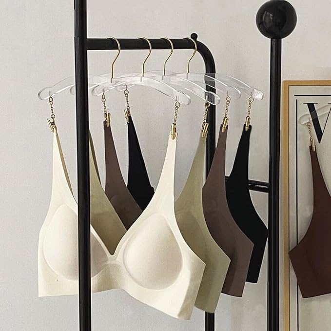 Besser Acrylic Underwear Bikinis Hanger,Acrylic Bralettes Hangers Rack Bras with Gold Hook,Lingerie Bikini Clear Hanger for Bras,Tank Tops 10 Pcs