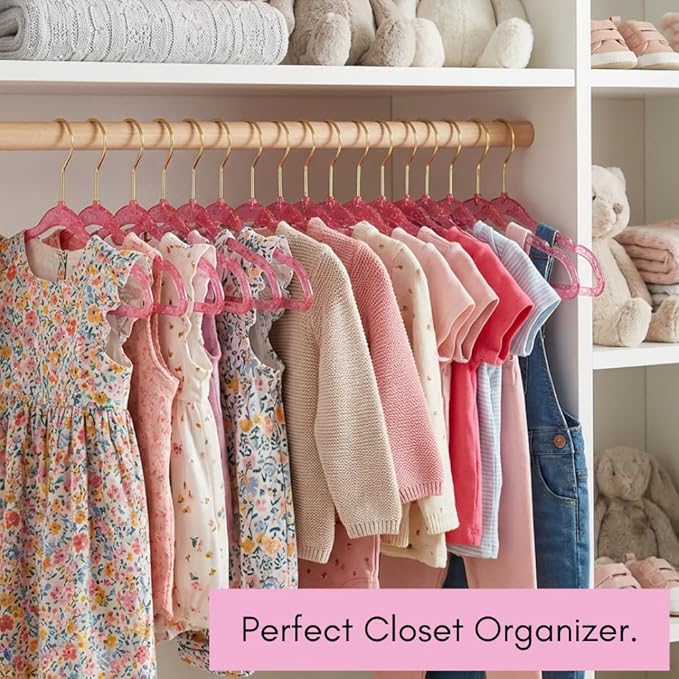 CONCEPTS 40 Pack Baby Hangers Kids Acrylic Non Slip Glitter Clothes Hangers for Toddler Infant Newborn Closet Organizer Small Hangers for Baby Clothes Pants Shirts Space Saving Nursery
