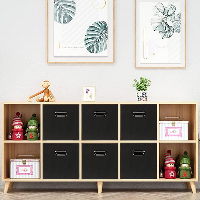 Fabric storage bins Cubes, Fabric Cube Organizer with Handle, Foldable Cube Bins for Cloth or Accessary Storage, 11x11x11, Set of 10, (Black)