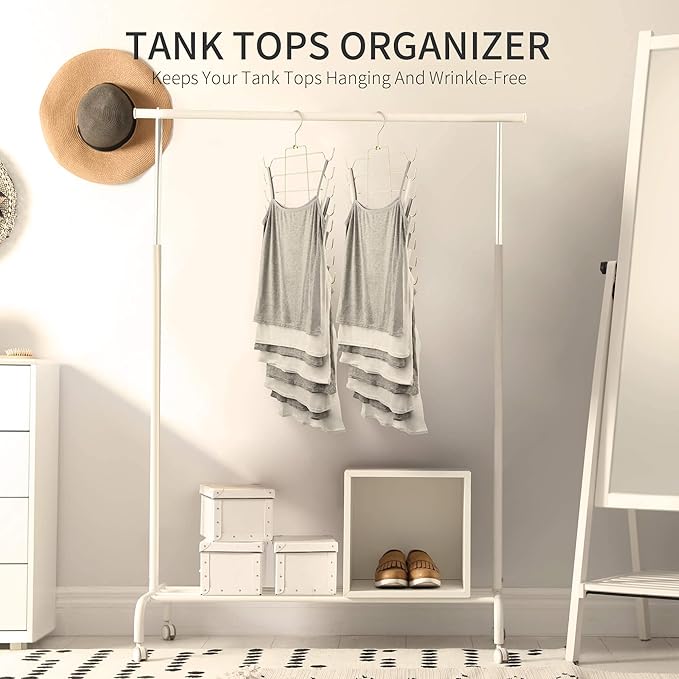 2 Pack Tank Top Hanger, Bra Organizer for Closet, Hanging Space Saving Sport Bra Lingerie Holder Closet Organizers and Storage, College Apartment Essentials, Gold