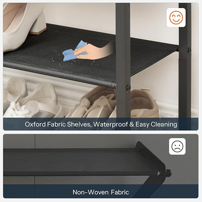 HOOBRO Shoe Bench, 3-Tier Shoe Rack Bench with Oxford Fabric Shelves, 29.5" L Shoe Storage Shelf Organizer, Entryway Bench Holds 6-8 Pairs of Shoes, Lightweight, Space-Saving, Rustic Brown BF77HX01