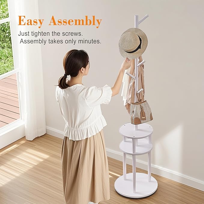 VECELO Coat Rack Freestanding, Entryway Hanger Stand, Umbrella Holder