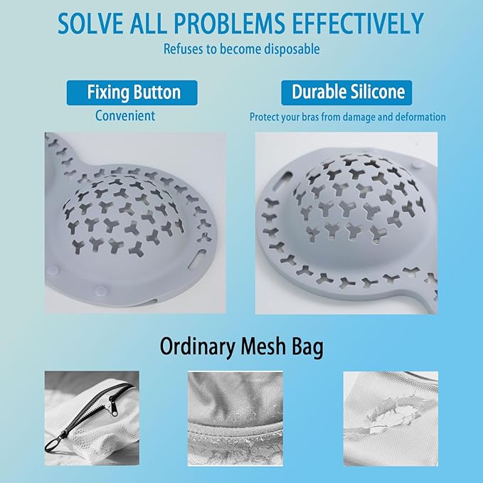 Silicone Bra Washing Bags for Laundry,Delicates Mesh Laundry Bags, Suitable for all Cup Sizes bra,Sports Bras, Swimsuits, Socks & Silk protector,Anti Deformation Lingerie Bag for Machine (gray)