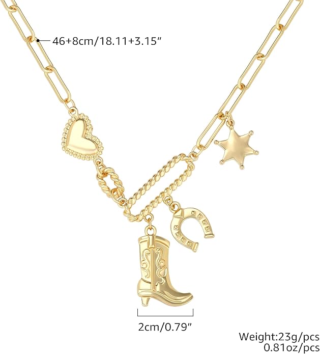 Chunky Gold Necklace for Women Gold Evil Eye Cowboy Pendant Necklace Dainty Paperclip Chain Vintage Luck Amulet Choker Necklaces Celestial Jewelry Gift