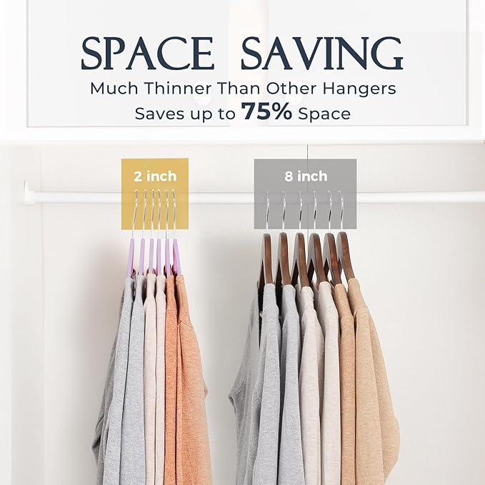 HOUSE DAY Lt-Purple Velvet Hangers 60 Pack, Non Slip Clothes Felt Hanger Heavy Duty for Coat, Premium Slim Space Saving Suit Hangers for Closet Organizer, 360° Rotating Silver Hook