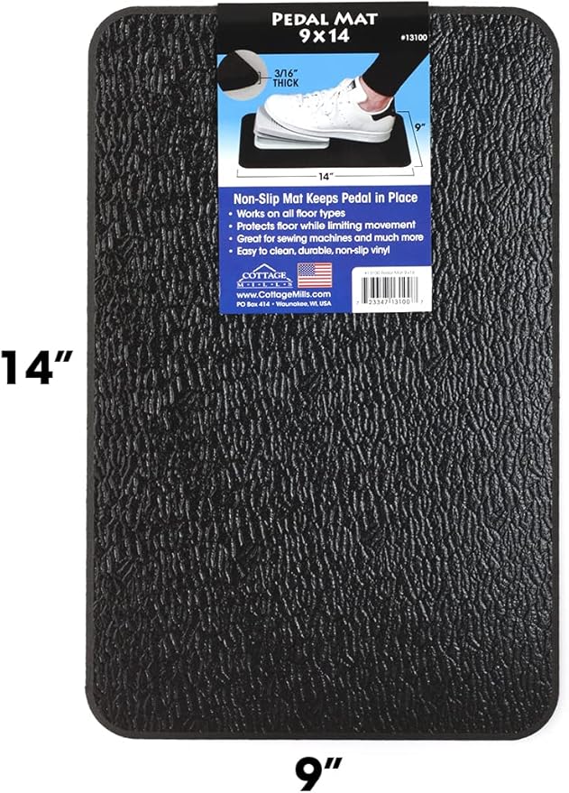 Cottage Mills Stay-in-Place Pedal Mat - 9" x 14". Non-Slip Mat Keeps Sewing Machine Pedal in Place. Made in USA.