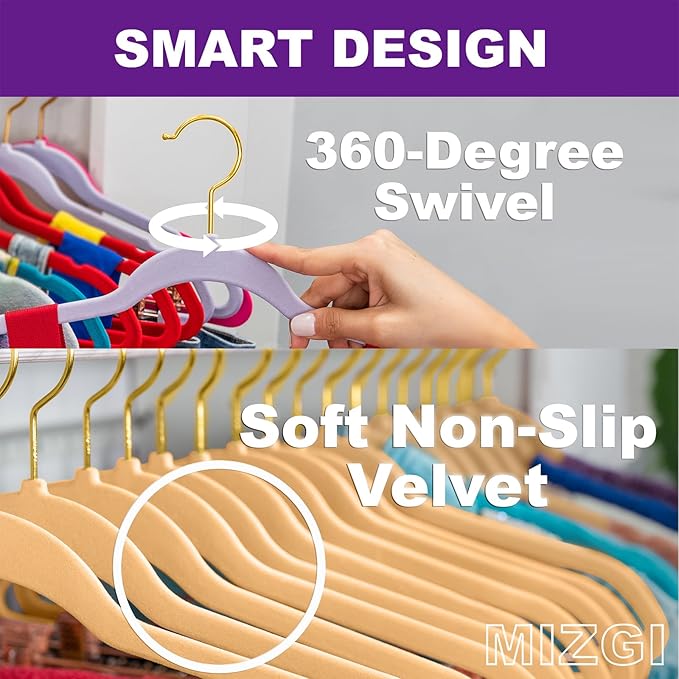 MIZGI Camel Velvet Hangers 60 Pack,Premium Gold Clothes Hangers Non-Slip Felt Hangers,Sturdy Camel Heavy Duty Coat,Durable Suit Hanger for Space Saving, No Flocked Hanger Marks