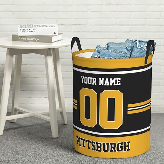 Custom Pittsburgh Laundry Hamper Personalized Laundry Basket Customized Name And Number Collapsible Storage Basket for Bedroom Bathroom Living Room Gifts