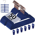 VECELO Premium Velvet Clothes Hangers Suit Heavy Duty (50 Pack)-Non Slip & Space-Saving with 6 Finger Clips & Tie Rack Excellent for Men and Women,Blue