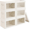 Stackable Storage Bins with Lids - Medium Storage Box with Lids, Foldable Closet Boxes for Organizing, Wardrobe Clothes Organizer with Window, Fabric Bins for Living Room, 6 Pack, Beige