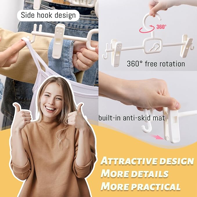 18 Pack Multi-Functional Stackable Smooth White Plastic Pants Hanger with Clip, Non-Slip Adjustable Clip Distance, 360° Rotating Hook, to Meet The Clothing of Multiple Ages,Space Saving
