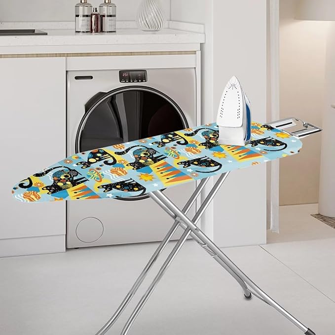 Black Cat Ironing Board Covers with Elastic Edge Non Stick Scorch Padded Ironing Board Covers Stain Resistant Hook and Loop Design Easy to Install