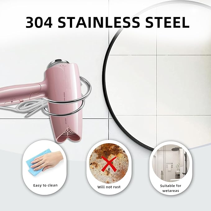 Bathroom Hair Dryer Holder Hair Care Tools Holder Wall Mount Chrome Finished Stainless Steel
