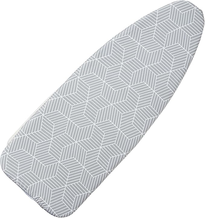 Seiritex Wide Ironing Board Cover with Padding 18 x 49 inch Heat Reflective with Hook and Loop Fasteners, Thick Padding with Elasticized Edges, 3 Layers Iron Board Cover (Gray Cube)