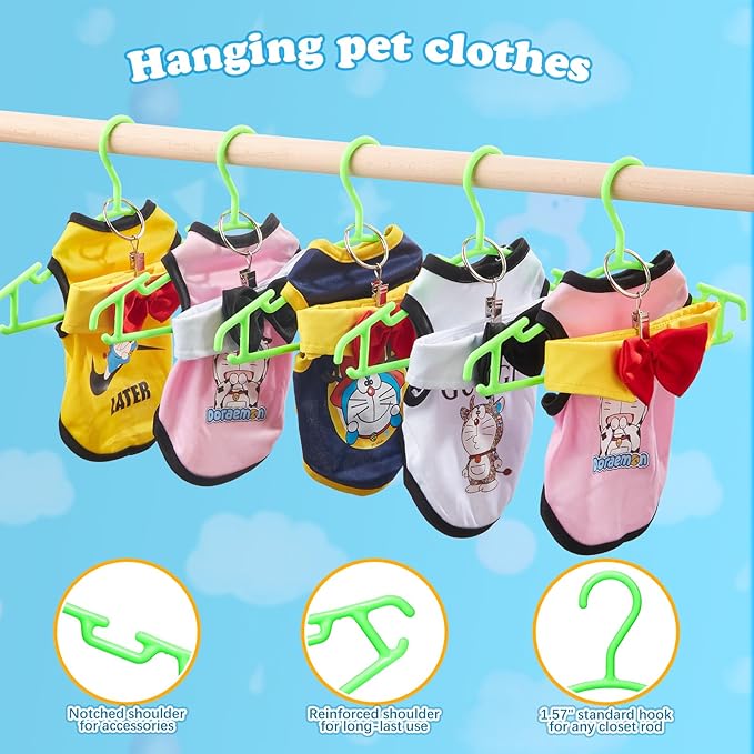 Baby Hangers with Metal Ring Clips, Children Plastic Hanger for Kids Pants Clothes Closet, 20 Pack, Green