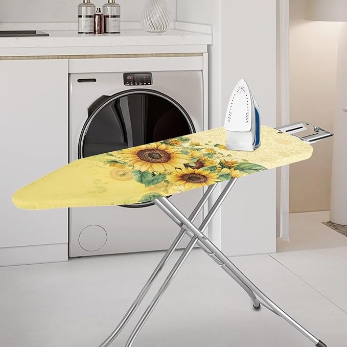 Yellow Sunflower Ironing Board Cover Art Floral Iron Pad Covers Padding with Elastic Edge Scorch Resistant Protective Replacement Sleeves for Ironing Board