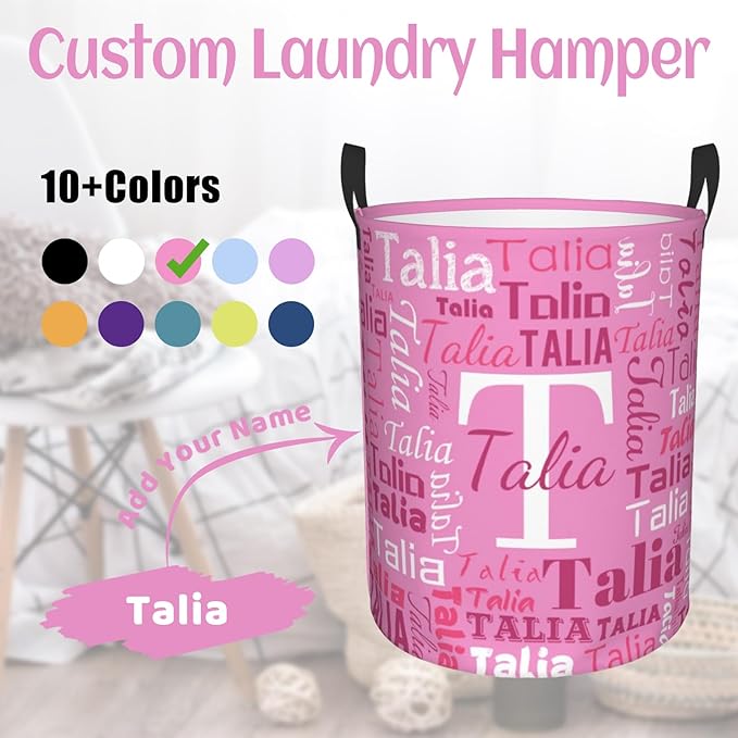 Custom Name Laundry Hamper, Personalized Laundry Baskets with Name for Boys Girls Women Men, Customized Collapsible Dirty Clothes Hamper with Handles Storage Gifts for Bathroom Bedroom Living Room