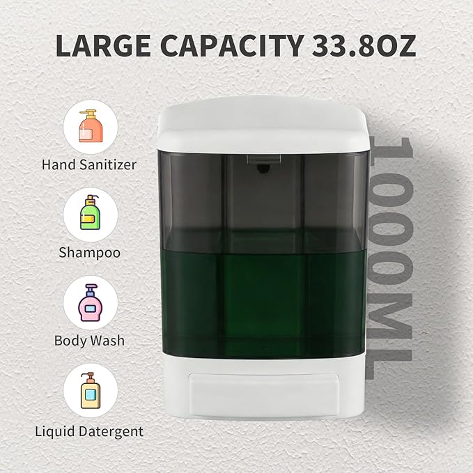Manual Soap Dispenser 33oz Wall Mount Commercial Hand Soap Dispenser for Bathroom, Kitchen, Refillable Shampoo & Conditioner Dispenser for Liquid Gel