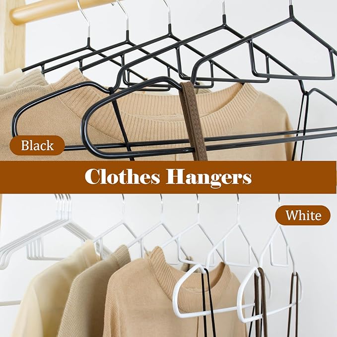 Clothes Hangers 50Pack,Black Metal Hangers with Tie Bar,Non-Slip Heavy Duty Hanger with Shoulder Notches for Dress and Camisole,Space-Saving Shirt Hanger（Black）