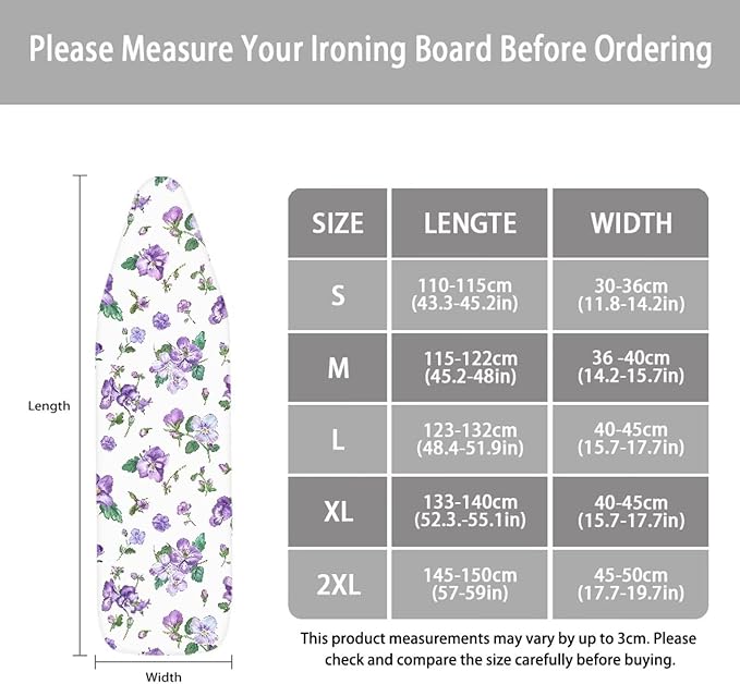 Floral Ironing Board Cover,Iron Board Cover Standard Size,Ironing Board Cover,Wide Ironing Board Cover,Sunfloral Print Purple Medium