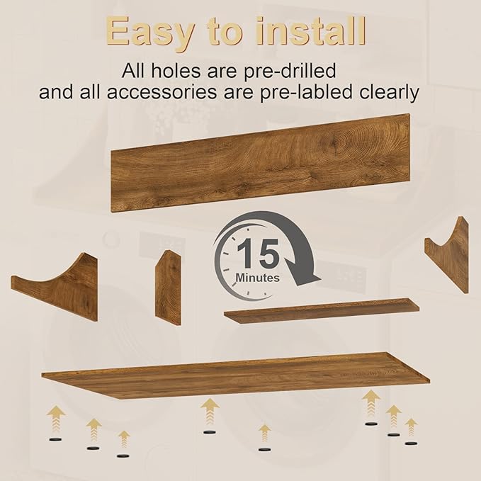 Washer and Dryer Countertop, 54'' Laundry Shelf Organizer Wood Dryer Rack Countertop for Washer and Dryer, Brown
