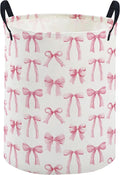 ESSME Kids Laundry Basket,Pink Hamper Collapsible Canvas Waterproof Storage Bin for Girls, Cute Hamper,Gift Baskets(Bowknot)