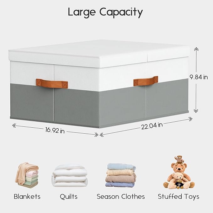 Extra Large Storage Bins - 3 Pack Closet Storage Boxes with Double-Open Lid & Divider Board, Stackable Colthes Storage Organizer, Fabric Basket with Label Tag for Home, Laundry
