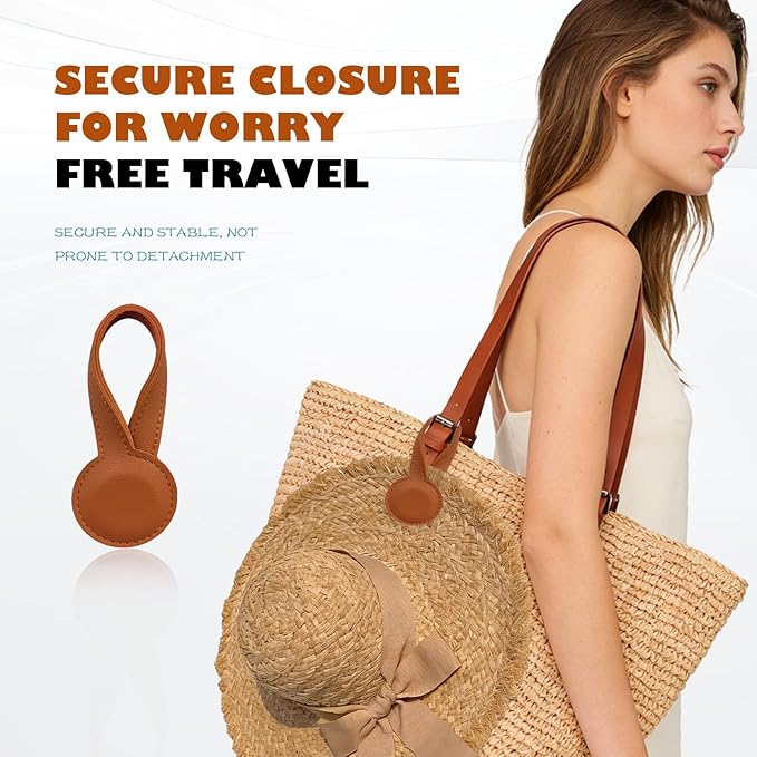 Travel Clip for Bags, Strong Leather Holder with Secure Closure, Lightweight Hook for Purses, Backpacks, Tote Bags, Luggage, Beach Accessories, and Vacation Essentials (1-Pack) Brown