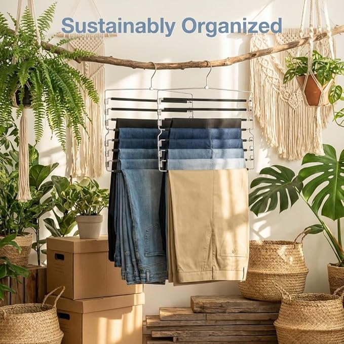 USTECH Arm Pants Hanger-8 Tier, Multi Tier Swing Hanger with Foam Padding & Removable Arm, Storage Organizer, Pack of 2, Foldable