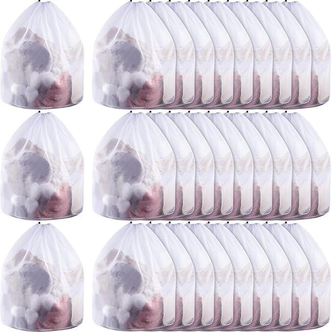 18 Pcs 24 * 32 Inches Fine Mesh Laundry Bag with Drawstring Large Heavy Duty Mesh Bag Machine Washable Sheet Drawstring Net for Delicates College Dorm
