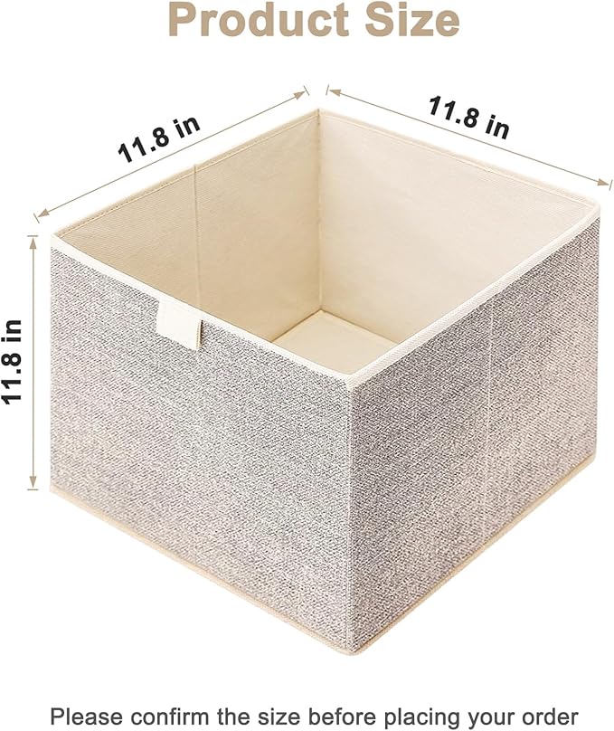 Storage Baskets, 11.8-Inch Woven Fabric Bins, Storage Cubes with Reinforced Handles, Organizer Bins for Closet Shelves, Foldable, for Toys, Clothes, Natural Beige (4PCS/Beige-11.8*11.8*11.8inch)