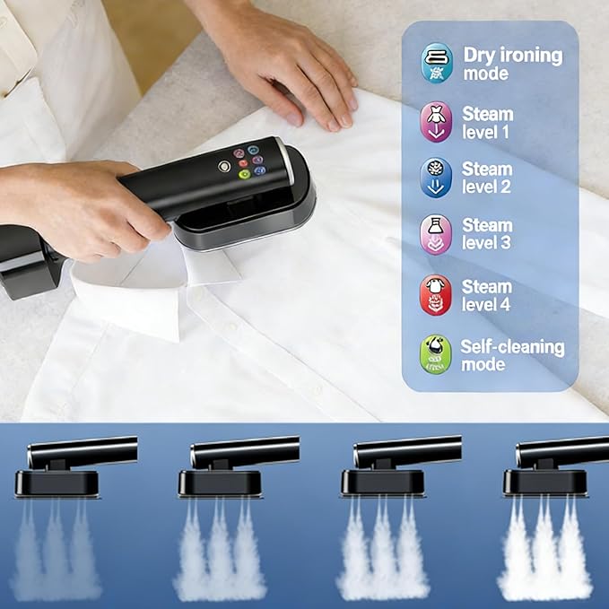 Travel Steamer for Clothes,Led Display with 6 Modes,1300W Powerful Garment Steamer,Clothes Steamer Handheld, Portable 2-in-1 Travel Iron for Clothes,200ml Lager Tank &15S Fast Heat-up for Travel Home