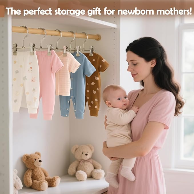 Mity rain 10-Pack Baby Hangers - 360° Rotatable Silicone Clip Kid Hanger, Space-Saving Toddler Hangers,Premium Stainless Steel, Ideal for Newborn & Children Wardrobe Organization.