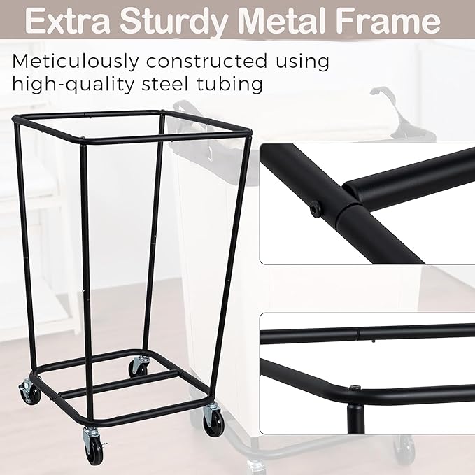 160L Laundry Hamper Sorter with Wheels, Extra Large Laundry Basket Heavy-Duty Rolling Cart with Removable Bags, Laundry Cart for Hotel and Home, Black