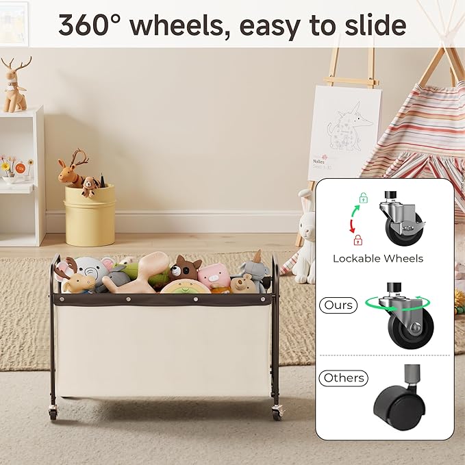 StorageWorks Storage Chest with Wheels, Extra Large Storage Organizer, Metal Storage Box for Bedroom, Living Room, Closet, 135L, Beige
